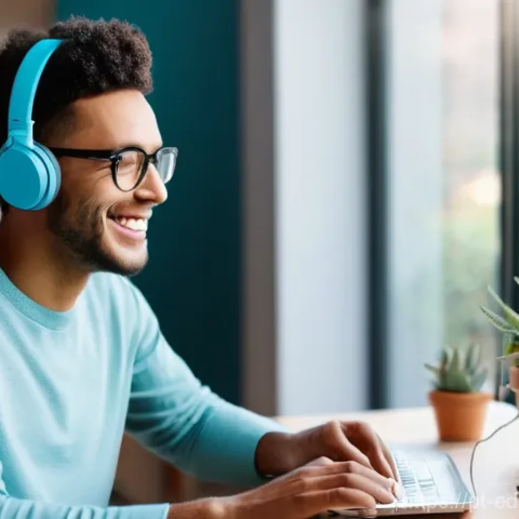 협업형 온라인 교육을 위한 기술적 요구 사항 - **"Seamless Online Collaboration: The Engaged Student"**
    A vibrant, medium shot image of a young...