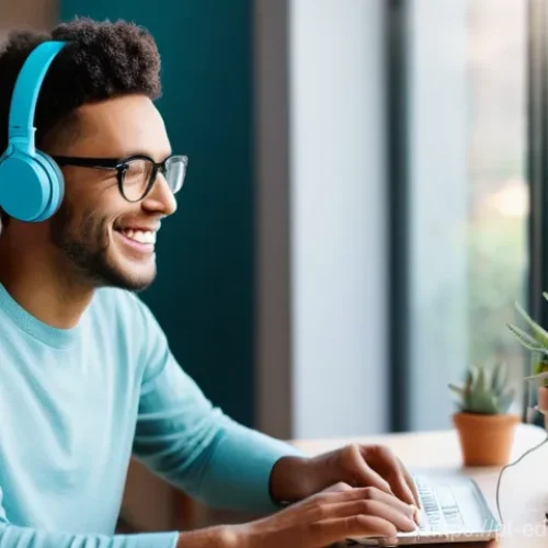 Home 19 협업형 온라인 교육을 위한 기술적 요구 사항 - **"Seamless Online Collaboration: The Engaged Student"**
A vibrant, medium shot image of a young...