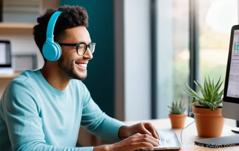 협업형 온라인 교육을 위한 기술적 요구 사항 - **"Seamless Online Collaboration: The Engaged Student"**
    A vibrant, medium shot image of a young...