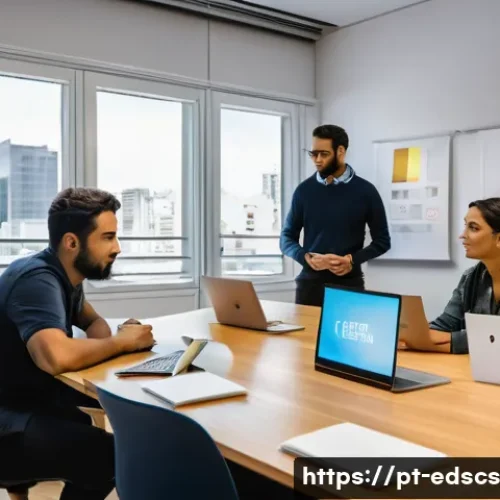 Home 29 비즈니스 환경에서의 협업형 온라인 교육 적용법 - A photorealistic, high-resolution scene of a hybrid collaborative-learning session taking place in a...