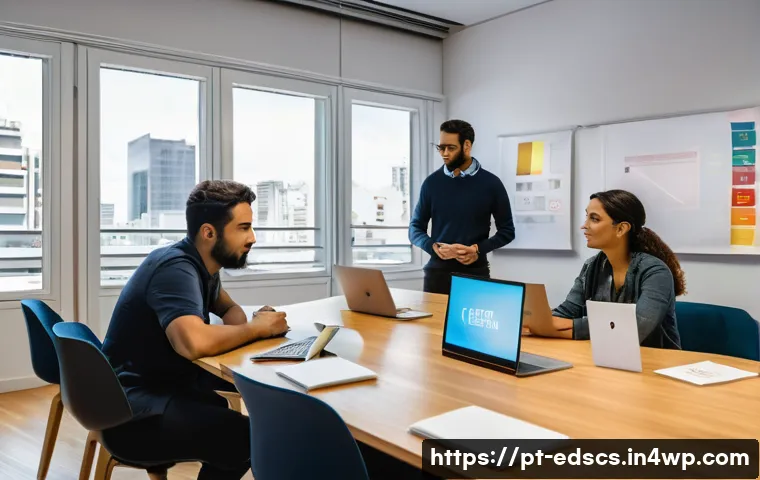 비즈니스 환경에서의 협업형 온라인 교육 적용법 - A photorealistic, high-resolution scene of a hybrid collaborative-learning session taking place in a...