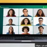 Home 21 협업형 온라인 교육에 적합한 플랫폼 비교 - A vibrant digital classroom scene showing a diverse group of young Brazilian students collaborating ...