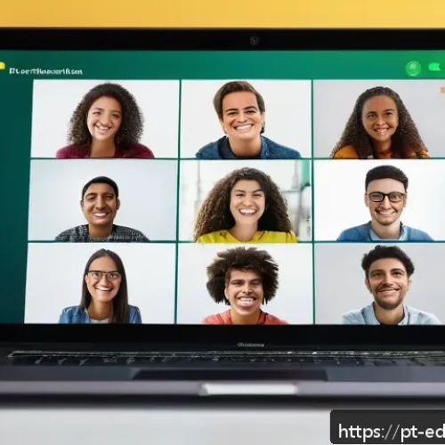 Home 15 협업형 온라인 교육에 적합한 플랫폼 비교 - A vibrant digital classroom scene showing a diverse group of young Brazilian students collaborating ...